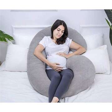 1 MIDDLE ONE Pregnancy Pillow, C Shaped Full Body Pillow for Maternity Support and Pregnant Women Sleeping with Velvet Cover (Dark Grey)