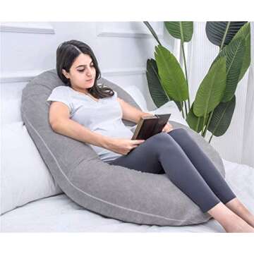 1 MIDDLE ONE Pregnancy Pillow, C Shaped Full Body Pillow for Maternity Support and Pregnant Women Sleeping with Velvet Cover (Dark Grey)