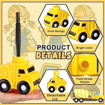 Construction Truck Drink Cups Set for Kids Birthday Party