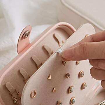 SUA Jewelry Box for Women, Portable Double-Layer Jewelry Storage Box, Earrings, Rings, Necklaces, Bracelets, PU Leather Compact Portable Jewelry Suitcase, Pink Jewelry Box