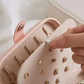 SUA Jewelry Box for Women, Portable Double-Layer Jewelry Storage Box, Earrings, Rings, Necklaces, Bracelets, PU Leather Compact Portable Jewelry Suitcase, Pink Jewelry Box