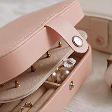 SUA Jewelry Box for Women, Portable Double-Layer Jewelry Storage Box, Earrings, Rings, Necklaces, Bracelets, PU Leather Compact Portable Jewelry Suitcase, Pink Jewelry Box