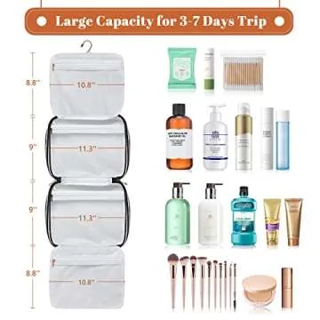 Toiletry Bag for Women, Water-resistant Travel Makeup Organizer with Hanging Hook, 5 Compartments La...