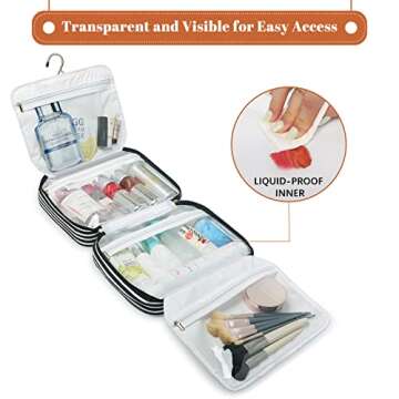 Toiletry Bag for Women, Water-resistant Travel Makeup Organizer with Hanging Hook, 5 Compartments Large Cosmetic Case for Accessories, Shampoo and Full Sized Container, Shower Bag, Christmas Gift