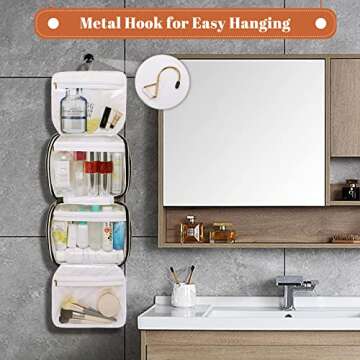 Toiletry Bag for Women, Water-resistant Travel Makeup Organizer with Hanging Hook, 5 Compartments Large Cosmetic Case for Accessories, Shampoo and Full Sized Container, Shower Bag, Christmas Gift