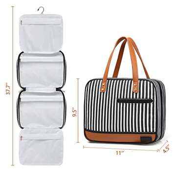 Toiletry Bag for Women, Water-resistant Travel Makeup Organizer with Hanging Hook, 5 Compartments Large Cosmetic Case for Accessories, Shampoo and Full Sized Container, Shower Bag, Christmas Gift