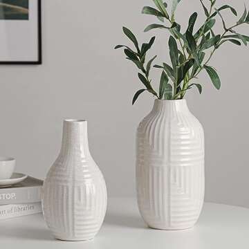 hjn White Ceramic Vase - Elegant Home Decor Accent