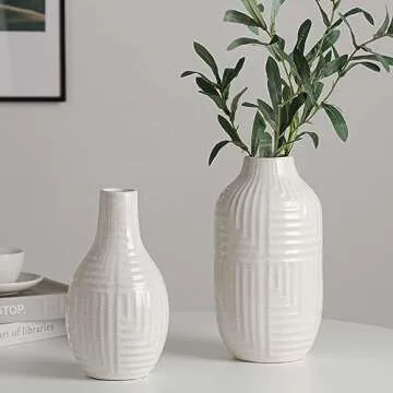 hjn White Ceramic Vase - Elegant Home Decor Accent