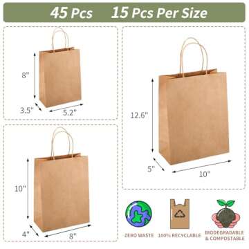 TOMNK 45pc Kraft Paper Gift Bags - Stylish, Sturdy, Eco-Friendly