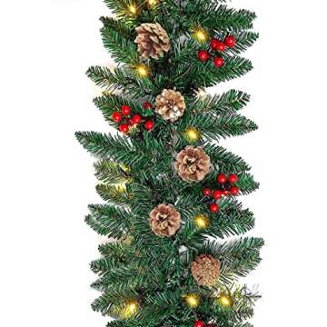 9FT Christmas Garland with 50 LED Lights for Festive Decor