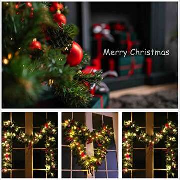 9FT Christmas Garland with 50 LED Lights for Festive Decor