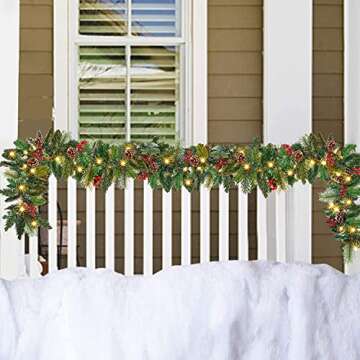 9FT Christmas Garland with 50 LED Lights for Festive Decor