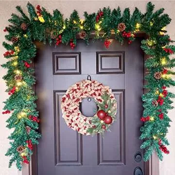 9FT Christmas Garland with 50 LED Lights for Festive Decor