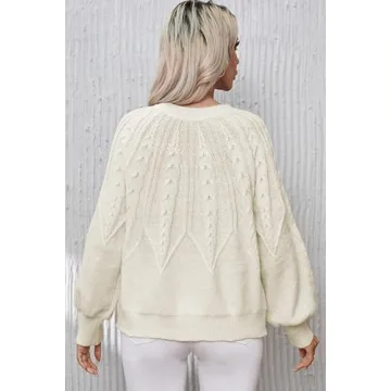 Dokotoo Pullover Sweaters for Women Cute Cable Knit Oversized Fall Winter Outfits Jumpers Top for Women Fashion 2024 Crew Neck Long Sleeve Warm Cozy Ladies Apricot Sweater X-Large