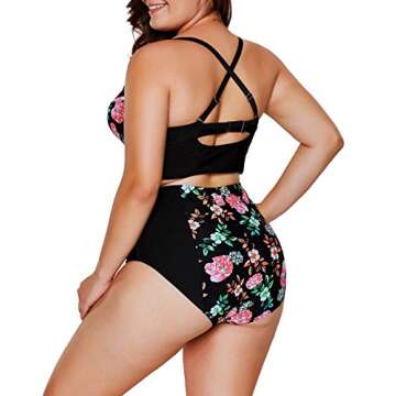 LALAGEN Women's Strappy Hollow Out Floral Swimwear Plus Size High Waist Bikini Sets Floral L