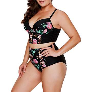 LALAGEN Women's Strappy Hollow Out Floral Swimwear Plus Size High Waist Bikini Sets Floral L