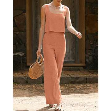 ROYLAMP Women's Summer 2 Piece outfits Sleeveless Tops Wide Leg Pants set Holiday Jumpsuit with Pockets Pink Orange XL