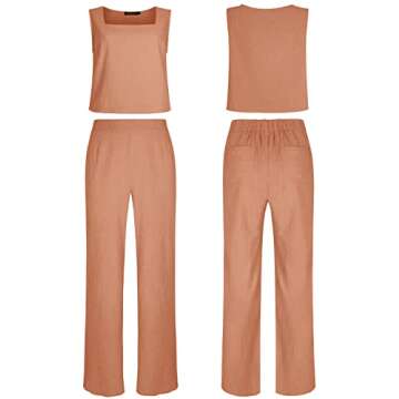 ROYLAMP Women's Summer 2 Piece outfits Sleeveless Tops Wide Leg Pants set Holiday Jumpsuit with Pockets Pink Orange XL