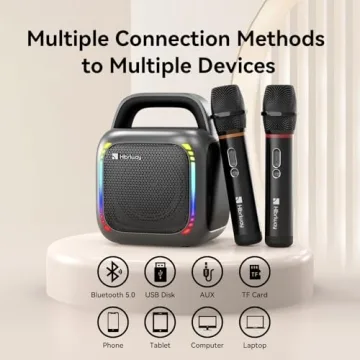 Karaoke Machine with 2 Wireless Mics & RGB Lights
