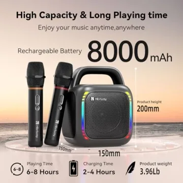 Karaoke Machine with 2 Wireless Mics & RGB Lights