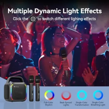 Karaoke Machine with 2 Wireless Mics & RGB Lights