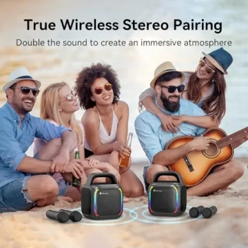 Karaoke Machine with 2 Wireless Mics & RGB Lights