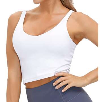Wjustforu Women's Tank Top Padded Sports Bra Running Workout Yoga Crop Top (Small, White)