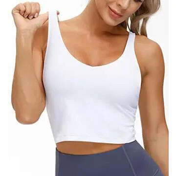 Wjustforu Women's Tank Top Padded Sports Bra Running Workout Yoga Crop Top (Small, White)
