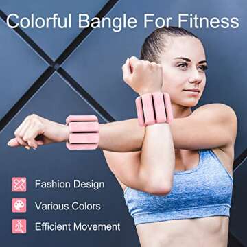 Wrist and Ankle Weights, Adjustable Wearable Bangles for Women Men kids Exercise, Yoga, Cardio, Training, Running, Dance, Pilates, Walking, Home Workouts, Set of 2 (1.2lb Each)(PINK)
