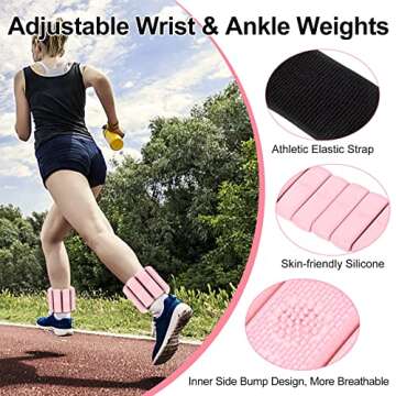 Wrist and Ankle Weights, Adjustable Wearable Bangles for Women Men kids Exercise, Yoga, Cardio, Training, Running, Dance, Pilates, Walking, Home Workouts, Set of 2 (1.2lb Each)(PINK)