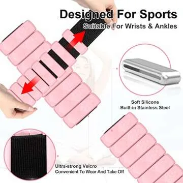 Wrist and Ankle Weights, Adjustable Wearable Bangles for Women Men kids Exercise, Yoga, Cardio, Training, Running, Dance, Pilates, Walking, Home Workouts, Set of 2 (1.2lb Each)(PINK)