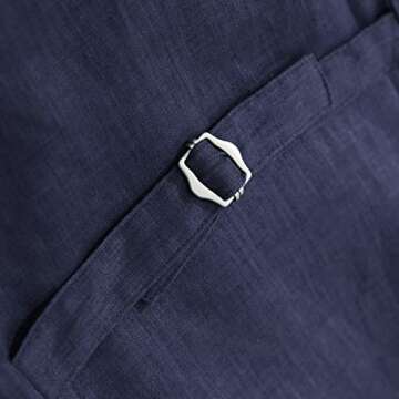 Amazhiyu Womens Pure Linen Sleeveless Button Down Crop Top V Neck Waistcoat Vest Navy, Small