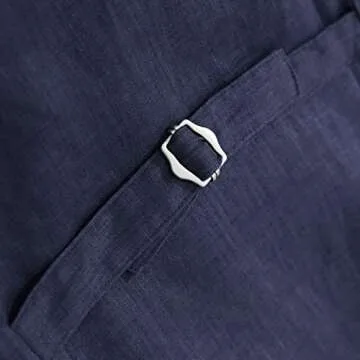 Amazhiyu Womens Pure Linen Sleeveless Button Down Crop Top V Neck Waistcoat Vest Navy, Small