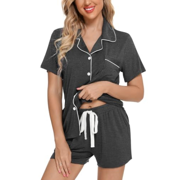 Leikar Women's Button Down Bridal Pajama Set - Soft Sleepwear Shorts Set