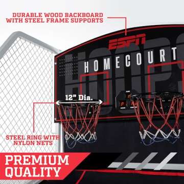 ESPN 2-Player Indoor Basketball Arcade Game Premium (Steel Cage and Frame) with LED Scoring, 8 Game Options, Arcade Sound Effects