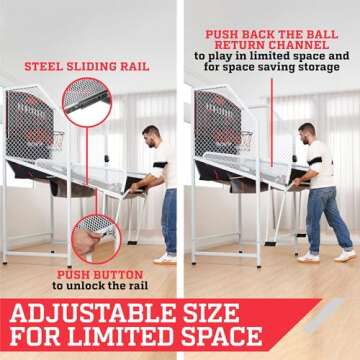 ESPN 2-Player Indoor Basketball Arcade Game Premium (Steel Cage and Frame) with LED Scoring, 8 Game Options, Arcade Sound Effects