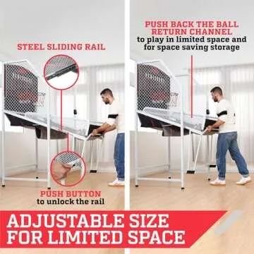 ESPN 2-Player Indoor Basketball Arcade Game Premium (Steel Cage and Frame) with LED Scoring, 8 Game Options, Arcade Sound Effects