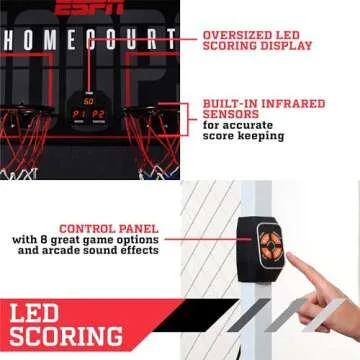 ESPN 2-Player Indoor Basketball Arcade Game Premium (Steel Cage and Frame) with LED Scoring, 8 Game Options, Arcade Sound Effects
