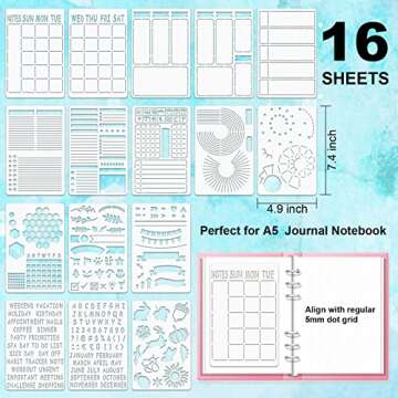 ALODNY 16 Pcs Journal Stencils Set - Time Saving Bullet Journaling Supplies/Accessories Kit -Ultimate Productivity Planner Stencil for Bullet Journal Stencils A5 Dotted Journals