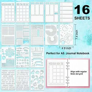 ALODNY 16 Pcs Journal Stencils Set - Time Saving Bullet Journaling Supplies/Accessories Kit -Ultimate Productivity Planner Stencil for Bullet Journal Stencils A5 Dotted Journals
