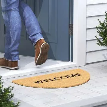 Barnyard Designs Half Moon Welcome Mat for Front Door and Outdoor Entrance, Large Door Mat Indoor Entrance and Outside Doormat, 30x17, Brown (Welcome Bold)