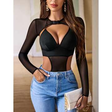 Avidlove Rave Outfits for Women Festival Sexy Lingerie Bodysuit Buckle Shrug Crop Top Set