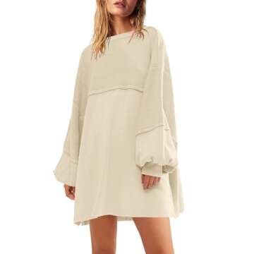 Panadila Womens Oversized Long Sleeve Patchwork Sweatshirt Dress Crewneck Tunic Sweatshirts Fall Loo...
