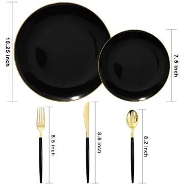 Nervure 150PCS Black Plastic Plates - Elegant Heavyweight Dinnerware