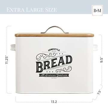 Extra Large White Farmhouse Bread Box for Kitchen Countertop - Breadbox Holder Fits 2+ Loaves - Brea...