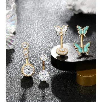 Shakalaka Surgical Steel Belly Button Ring for Women with Cute Butterfly Navel Rings Piercing Jewelry Pack Gold