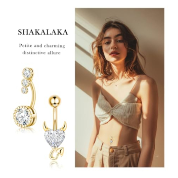 Shakalaka Surgical Steel Belly Button Ring for Women with Cute Butterfly Navel Rings Piercing Jewelry Pack Gold