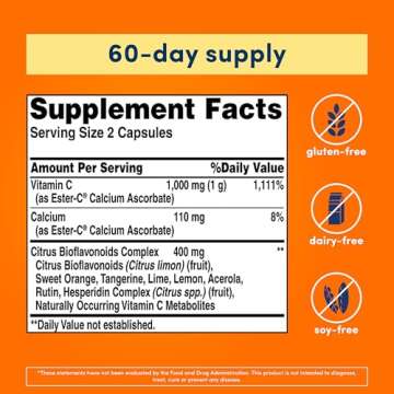 American Health Ester-C with Citrus Bioflavonoids Capsules - Gentle On Stomach, Non-Acidic Vitamin C...