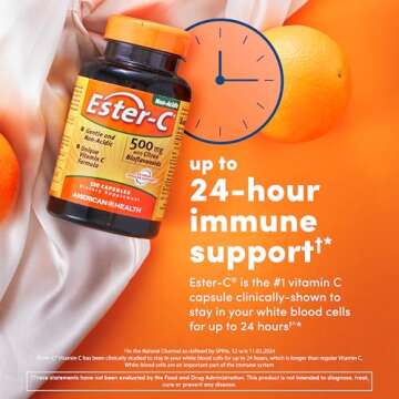 American Health Ester-C with Citrus Bioflavonoids Capsules - Gentle On Stomach, Non-Acidic Vitamin C - 500 mg, 60 Servings, 120 Count
