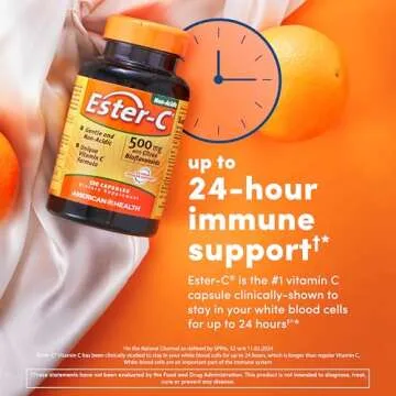 American Health Ester-C with Citrus Bioflavonoids Capsules - Gentle On Stomach, Non-Acidic Vitamin C - 500 mg, 60 Servings, 120 Count